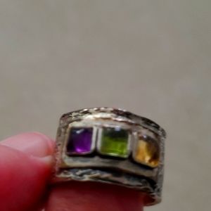 Silpada ring, size 7, 3 semiprecious stones: citrine, peridot and amethyst